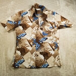 VTG California Leisure Shirt Mr California Size M 60s 70s Plants Geometric FLAW
